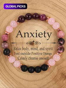 Natural Stone Garnet Beaded Bracelet for Women, Anxiety Relief Positive Energy Relaxation Jewelry Gift, Relaxing Meditation Accessory for Friends