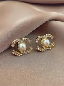 Elegant Zircon Cross Pearl Earrings, Trendy C-Shaped Clip-Ons, Perfect Gift for Girlfriend/wife, Daily & Date Wear, High Quality Earrings