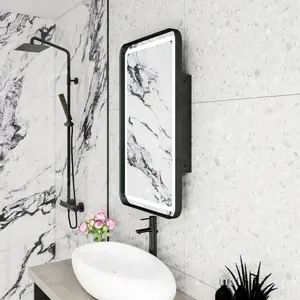 Rectangle Medicine Cabinet Mirror Bathroom Mirror with Storage Wall Mounted Medicine Mirror Cabinet with LDE,Black   WL RR