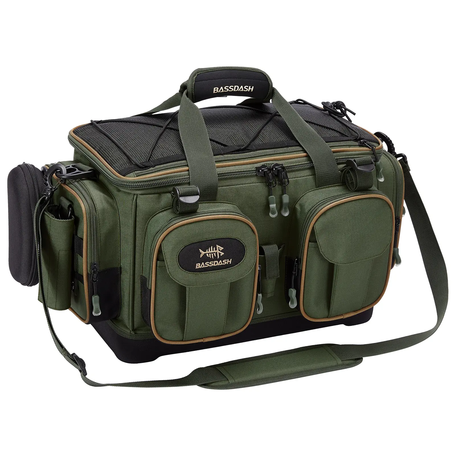 Fishing Tackle Shoulder Bag Water Resistant Lightweight Gear Storage Pack with Hard Molded Bottom Rain Cover
