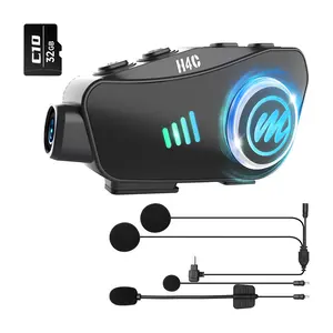 Moman H4C Motorcycle Helmet Headset With a built-in HD 1080P camera 120° Wide Angle 360° Shooting Single Use Motorbike Headphone Speaker with 32G TF Card HiFi Stereo AI Voice Assitant