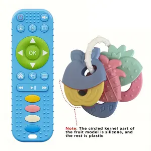Baby Remote Control Teething Toy with Fruit-Shaped Teether for Infants Tactile Development & Teething Relief Chew Toy