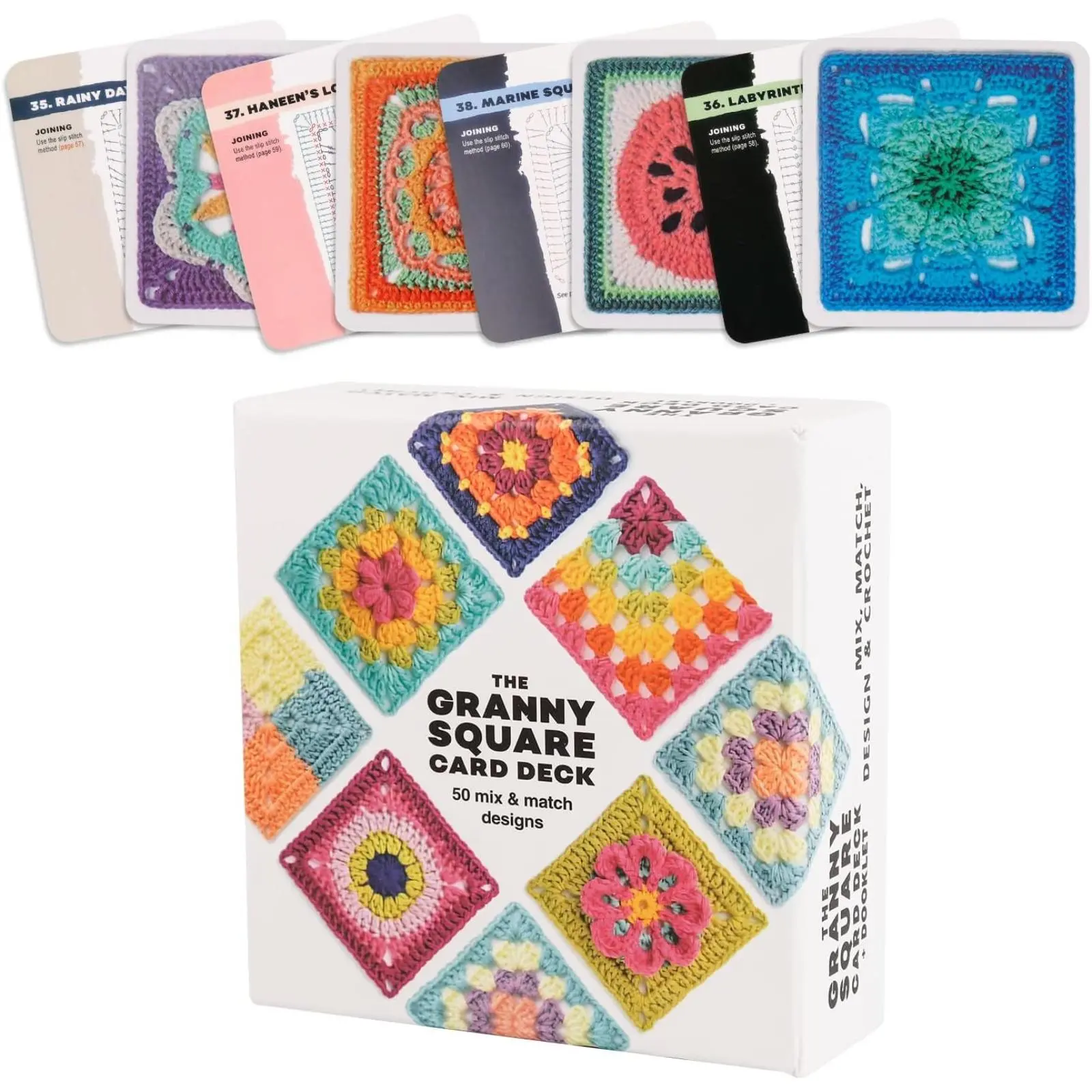 The Granny Square Card Deck - 50 Mix & Match Designs, Floral Pattern Crochet, Crochet Kit for Beginners,Crochet Granny Squares Book, Crochet Kit for Beginners，The Granny Square Card Deck