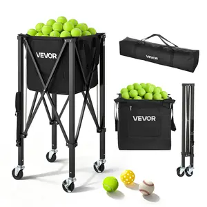 【FathersDayGift】VEVOR Tennis Ball Hopper, Holds 150 Tennis Balls, Foldable Pickleball Basket Cart with Wheels for Easy Pick Up, Lightweight Aluminum Alloy, Portable Pickleball Caddy with Storage Bag, for Training