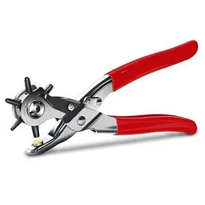 Carbon Steel Rotary Hole Punch Pliers with Rotatable Head, Multiple Punches Multi-Size Hand Tool for Belts, Leather