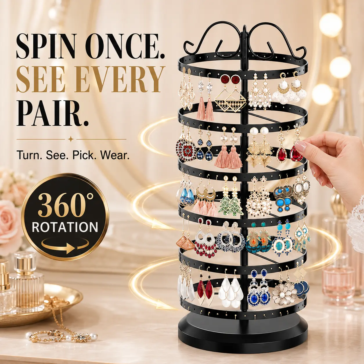 Gemharbor 6-Tier Rotating Earring Organizer Jewelry Display Stand
