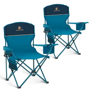 Heavy Duty Portable Camping Chair 2 Pack with Cooler Bag - Outdoor Folding Chairs for Tailgating, Hiking, Beach, and Festivals