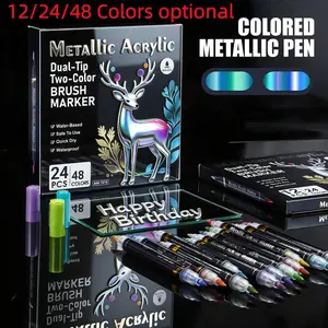 6/12/24 Colorful Dual-Ended Markers, Soft Tip Water-Based Paint Brushes, Ideal for Rock Art, Canvas, Wood, Glass, Metal, Ceramic, Back-To-School Gifts