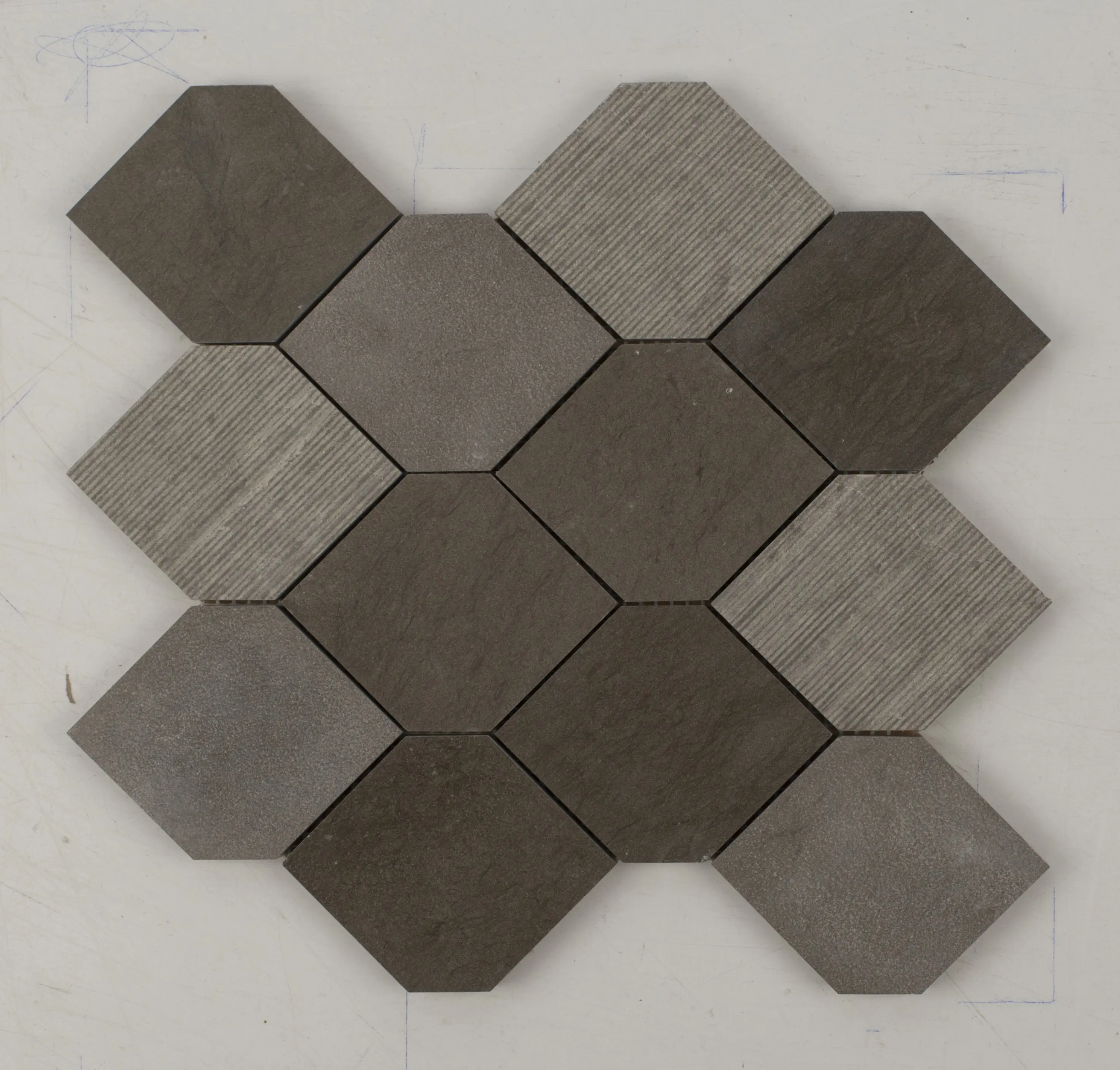 Foussana Grey Stretch Limestone Mosaic Tile, Commercial Traditional Decorative Tile with Elongated Hexagonal Pattern for Bathroom Installations