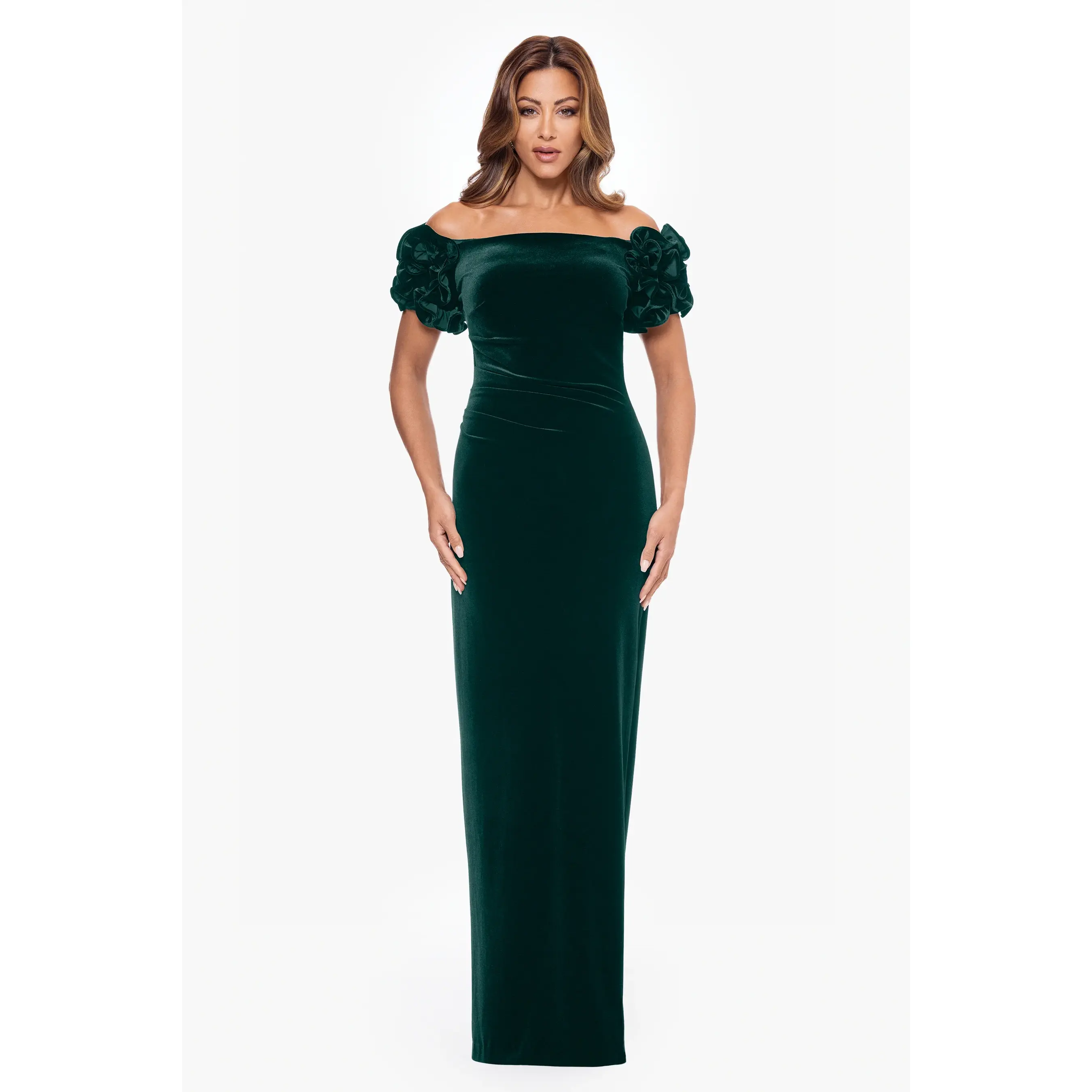 Xscape Evenings "Rosie" Off the Shoulder Velvet Evening Gown 6408X