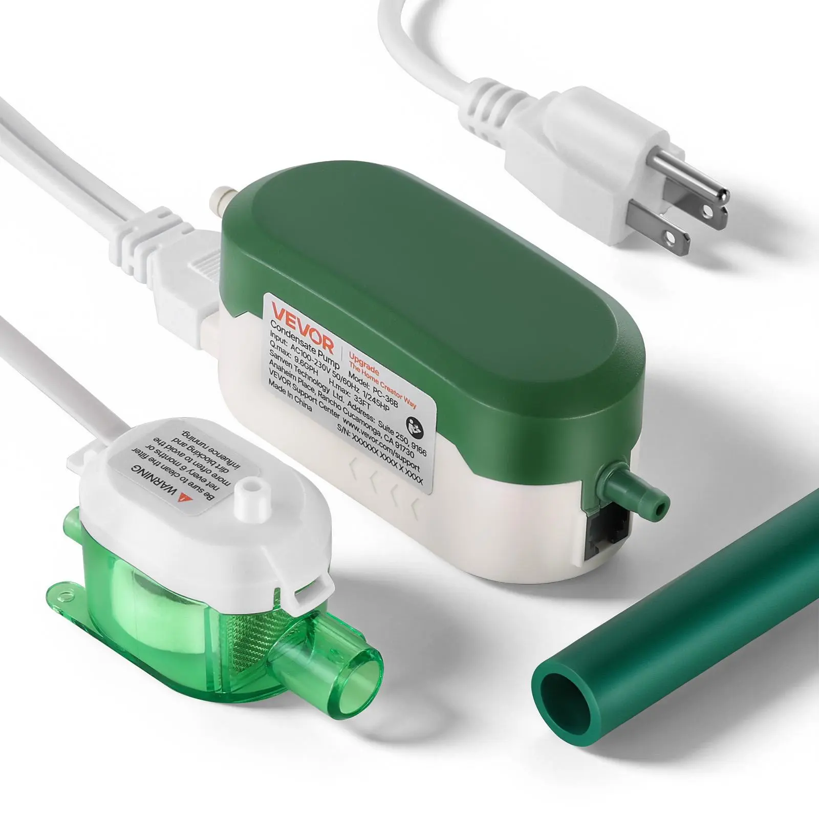 VEVOR Split-Type Automatic Condensate Pump Kit, 1/245 HP, 9.6 GPH Flow, 33 ft Lift, 100-230V, ABS Housing, Auto Shut-Off Safety Switch, Quiet Operation, Concealed Installation, Durable Build for HVAC, Living Room, Basement Drain Lines, Bedroom, Dehumidifi