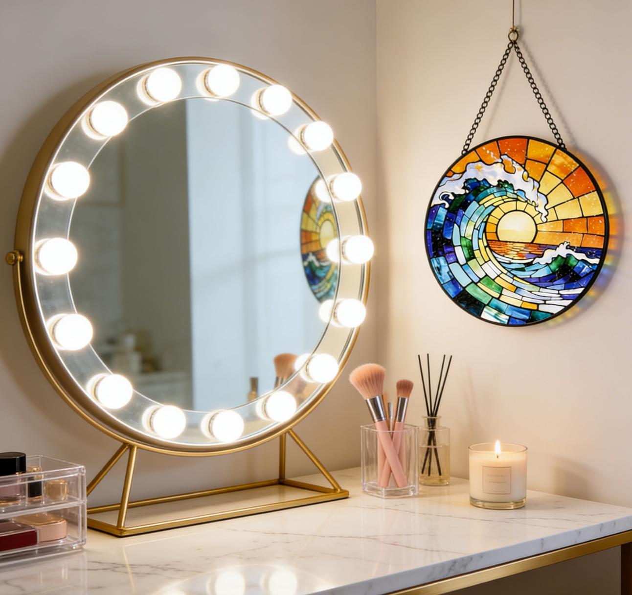 stained glass Hanging Stained Glass for Windows, 20cm/7.87inch Hand-Painted Sun Catcher Garden Hangings Mother's Day Christmas, Valentine's Day Ornaments Festival Gift