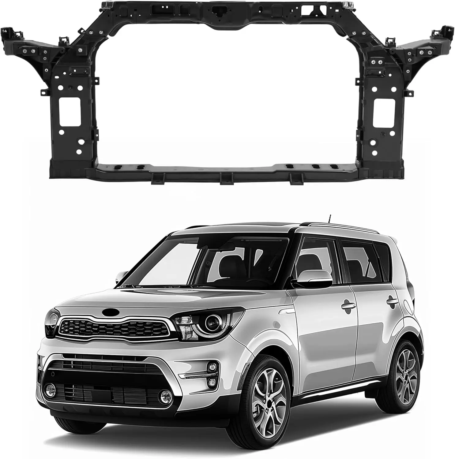 Radiator Mount Core Support Assembly Compatible with 2014-2017 Kia Soul Replacement for KI1225163 64101B2000 Steel Electrophoresis Primed Black Car Vehicle