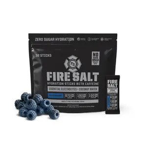 FIRE SALT Hydration Sticks Caffeine - Essential Electrolytes & Coconut Water - Zero Sugar - 32 Pack - Sport Energy Drink Mix Caffeine (32 Pack)