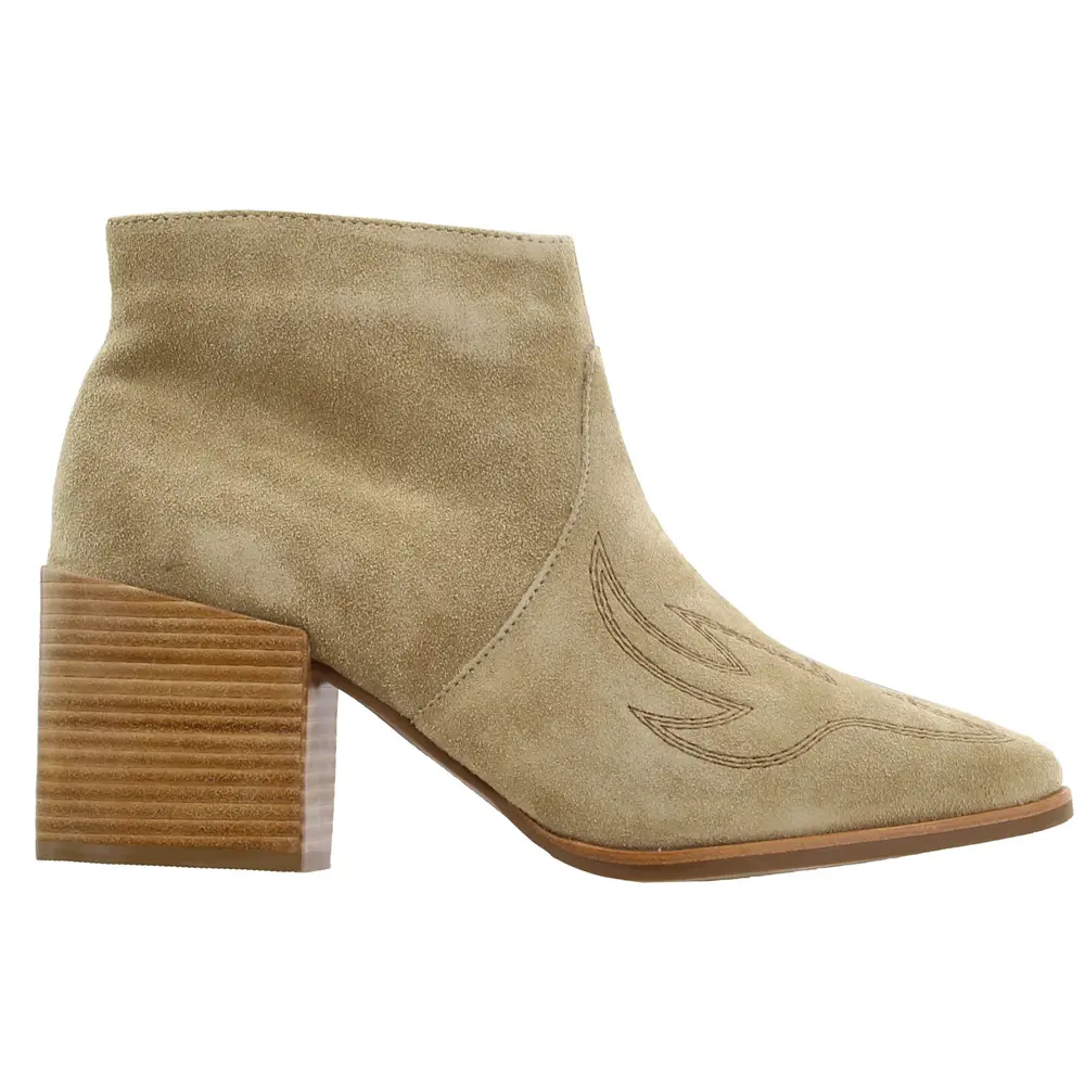 Matisse Womens Vox Embroidered Pointed Toe Zippered Casual Boots Ankle Mid Heel 2-3" - Beige