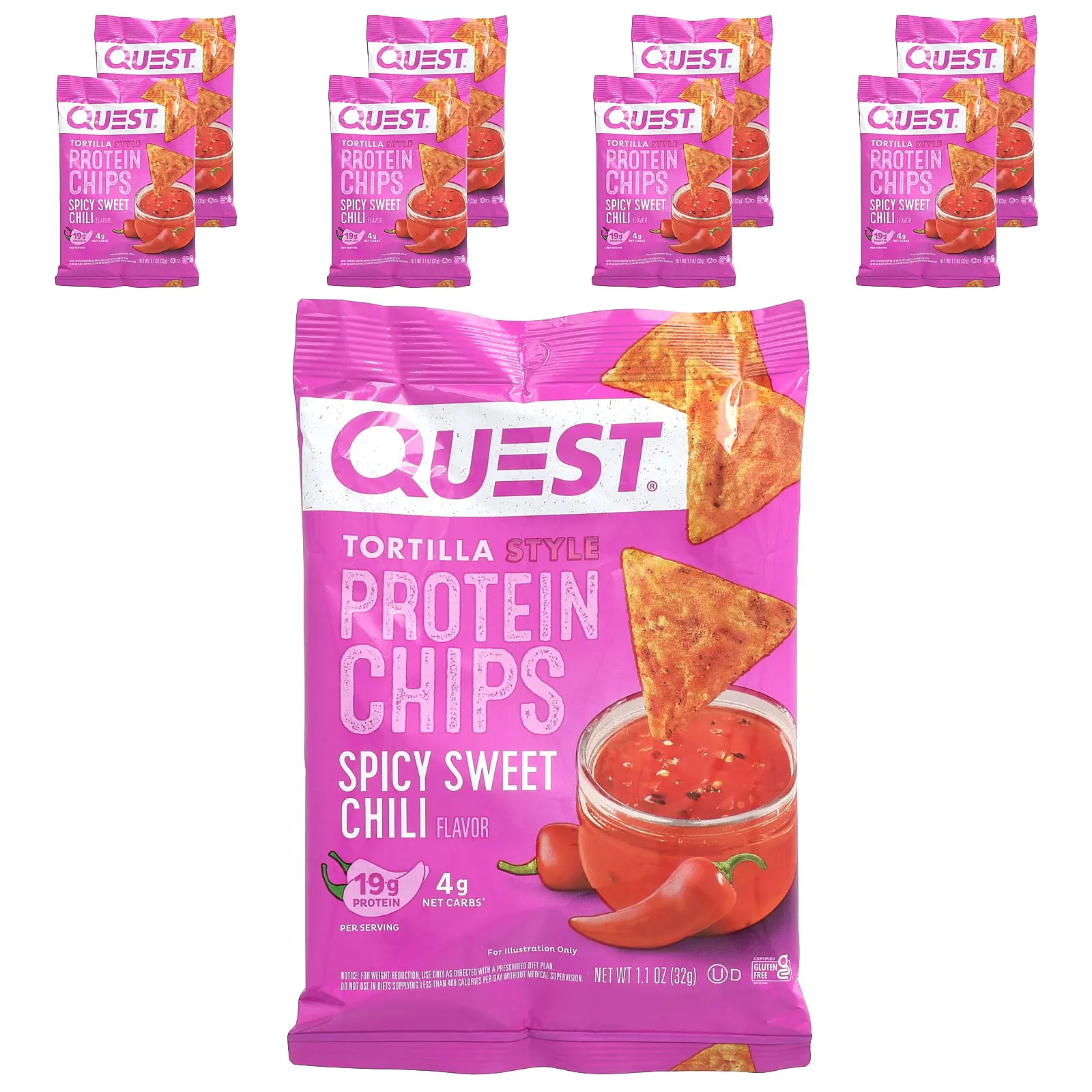 Quest Nutrition Tortilla Style Protein Chips, Spicy Sweet Chili, 8 Bags, 1.1 oz (32 g) Each