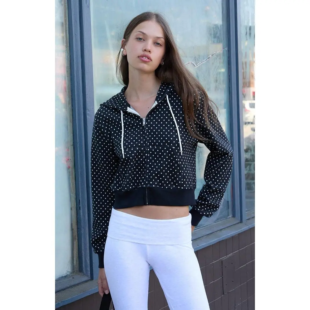 John Galt Women's Crystal Polka Dot Zip Up Hoodie