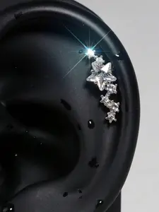 Women's 18k Plated Copper No Tarnish Stainless Steel Star Cubic Crystal Arc Shape Stud Earring, Nickel-Free Hypoallergenic Design