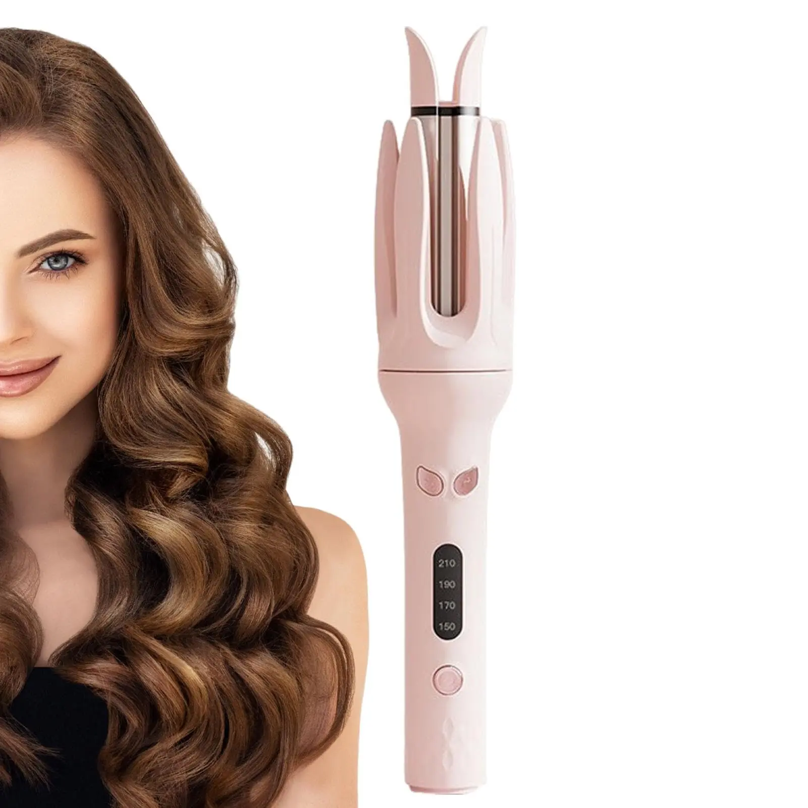 Automatic Large Rotary Anti-Tangling Curling Iron - 4 Temperature Levels, Adjustable for Beach Waves, Pink (Beauty & Personal Care Appliance)