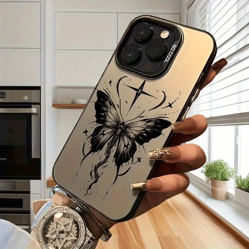 Matte Laser-Etched Black Butterfly Smartphone Protector Case - Protective Accessory for Various iPhones (16,15,14,13,12,11,XS,XR,X,7,8,12-13 Mini,Plus,Pro Max,SE,16 Plus) - Ideal Birthday Gift for Boys