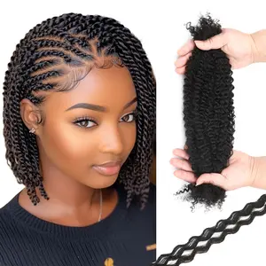 1B 14inch Afro Kinkys Bulk Human Hair for Dreadlocks Extensions Repair, Twist Braiding Afro Kinky Human Hair for Locs Natural Black Color 18 inches for Micro Locs Extensions 1 Pack 30 Gram