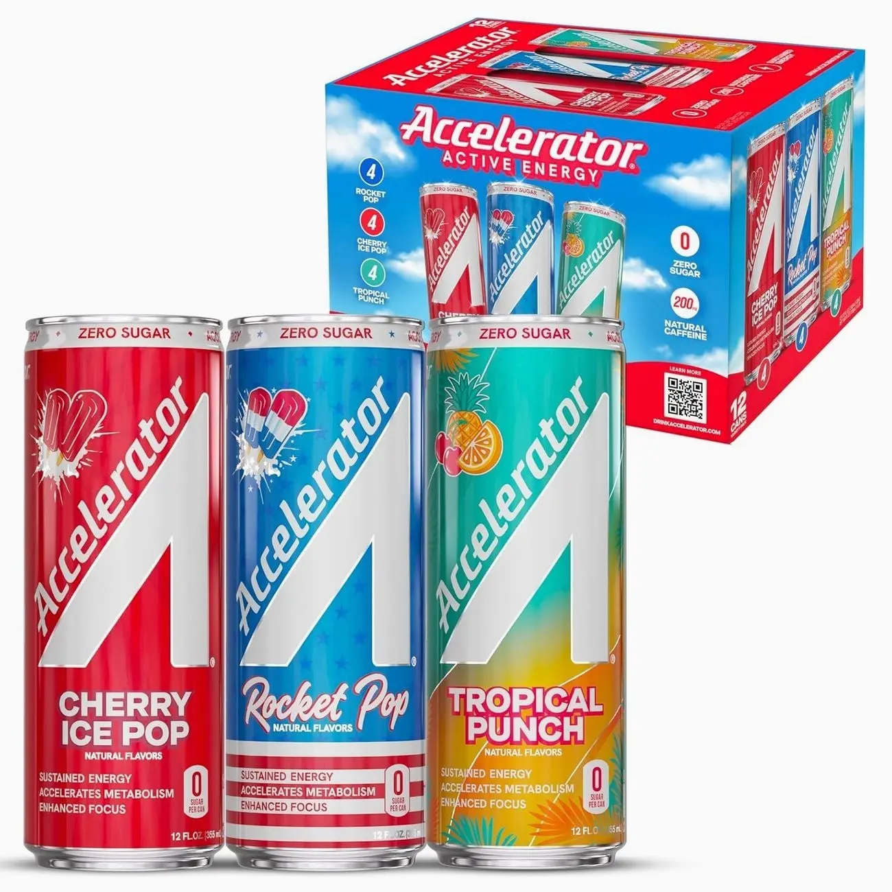 Accelerator Active Energy Drink, Variety Pack 12oz can (12 pack) | Zero Sugar, Sustained Energy from 100% Natural Caffeine (200mg from Green Coffee Bean & Green Tea extract)