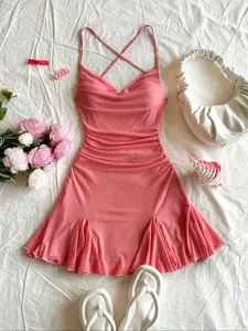 Women's Sexy off Shoulder Mini Dress, Deep V Neck Backless Bow Design, Mermaid Style, Perfect for Vacation, Dates, Beachwear