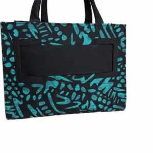 Handmade African Print Mini Tote Bag Ankara Fabric Purse with Blue and Black Pattern