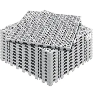 12-Pack 12x12 in Modular Interlocking Cushion Tiles, Soft PVC Splicing Drainage Floor Tiles with Non-Slip Drain Holes for Restroom, Pool, Gray