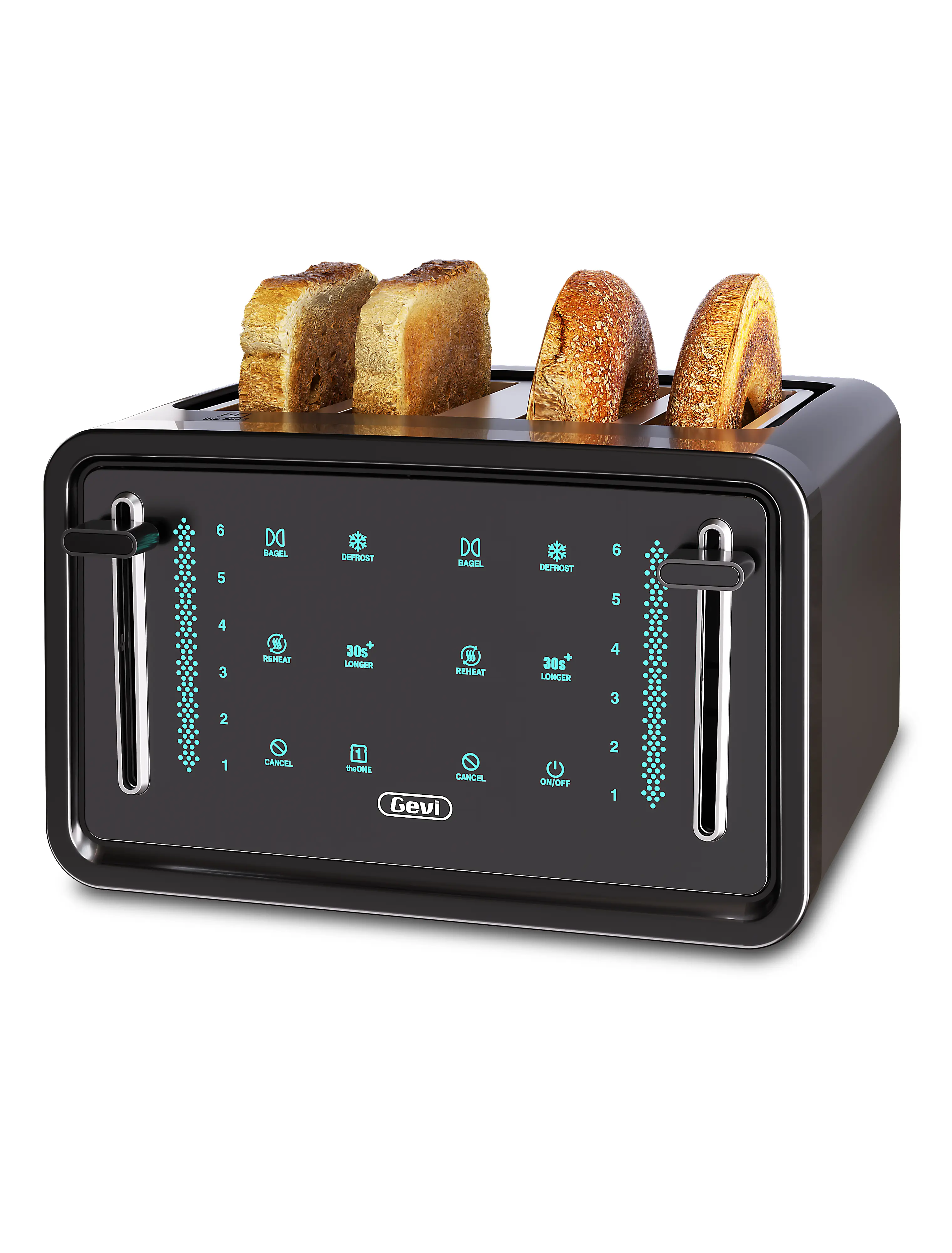 【Springtok】Gevi Black 4-Slice Smart Digital Toaster with LED Touchscreen, Dual Control Panels, 6 Toast Shade Settings, Reheat & Defrost Functions, Removable Crumb Tray for Easy Cleaning, Bread Toaster, Smart Toaster With Touchscreen