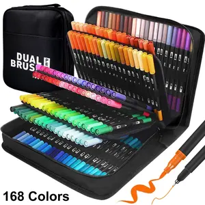 72/120/168pcs Dual-Tip Art Brush Set - Dual Tip Markers, Comfortable Grip, Portable Pouch Kit, Hand Painted Design for Artists and Hobbyists as Professional Art Drawing Supplies