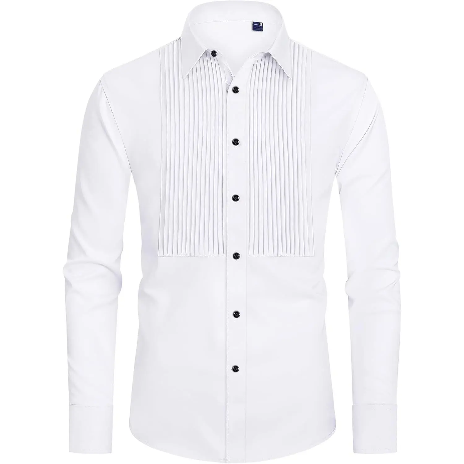 Men's Tuxedo Shirt Formal Dress Shirt Pleated Long Sleeve Button Down Shirts for Prom Party Wedding