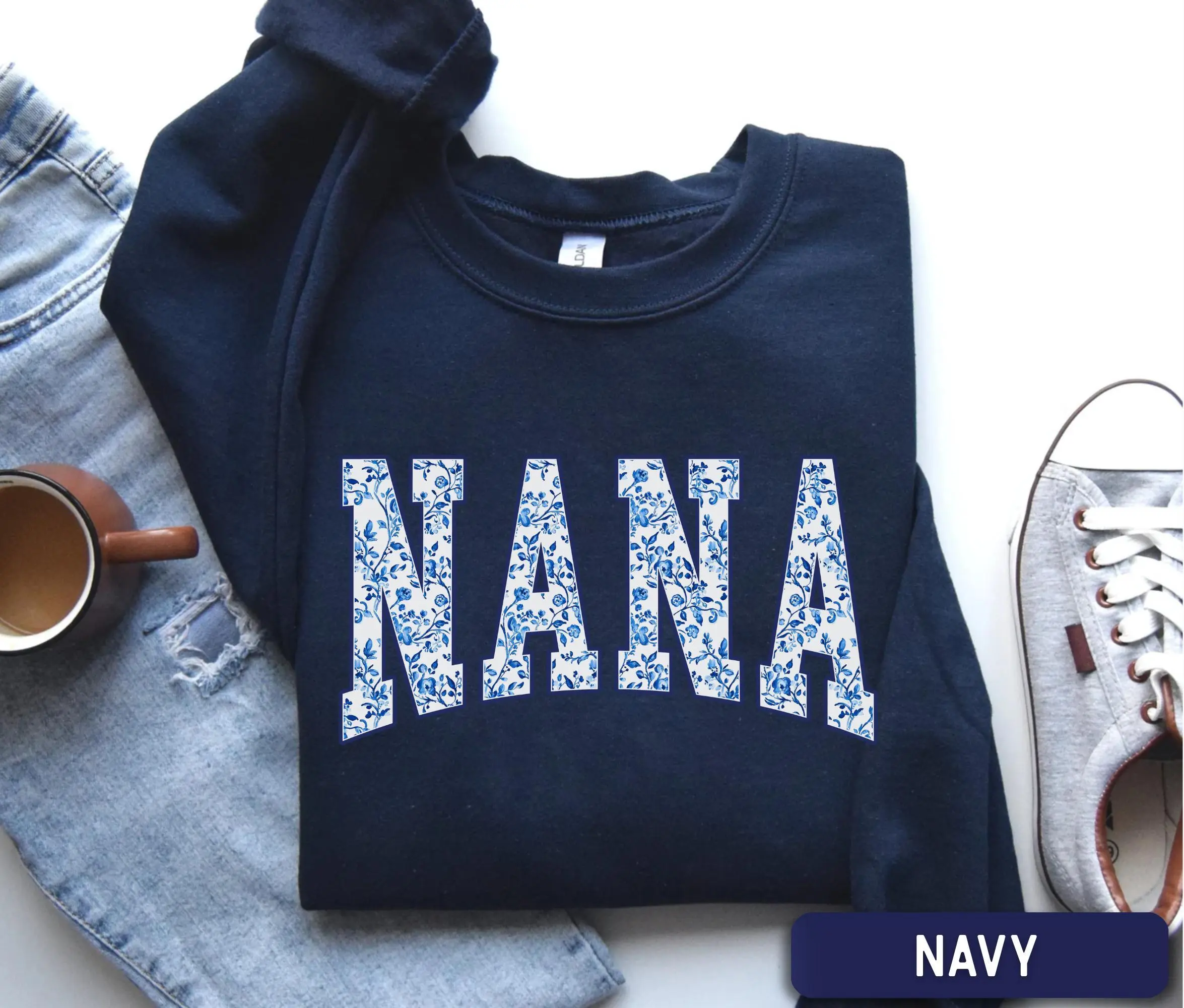 Floral Nana Sweatshirt, Floral Letter Crewneck, Cute Grandma, Preppy Nana Sweater, Grandmother gift Shirt, Nona Mimi Gigi Nana Shirt