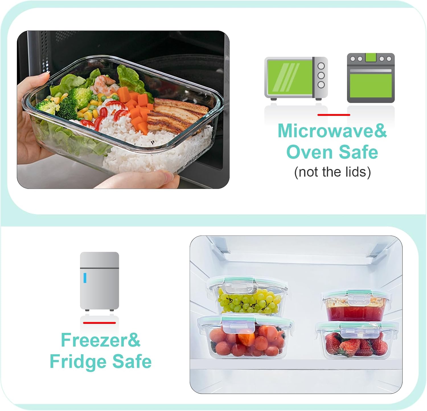 18-Pack Multi-Size Glass Food Storage Containers, 6 Sizes Square&Rectangle, Airtight Leakproof, Oven/Microwave/Freezer Safe (BPA-Free)