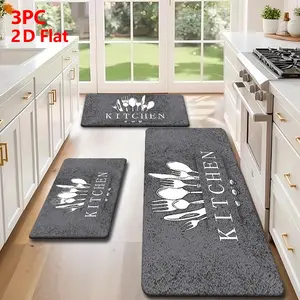 2pcs/3pcs Flannel Kitchen Mat Set, Vintage Industrial Style, Non-Slip, Absorbent Floor Mats, Ideal for Kitchen, Bathroom, Laundry Room, Hallway, Floor Mat