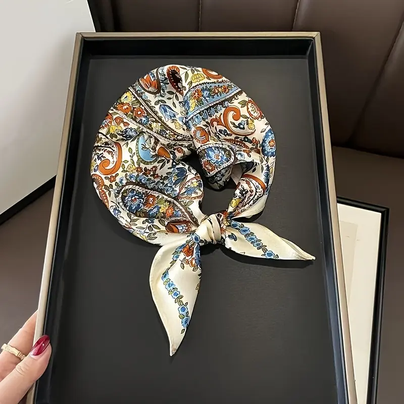 Women’s silk scarf, fashionable square scarf, satin scarf, apricot blossom pattern—suitable for professional women, travel enthusiasts, office workers, and everyday use; ideal as gifts for birthdays, Valentine’s Day, and New Year.