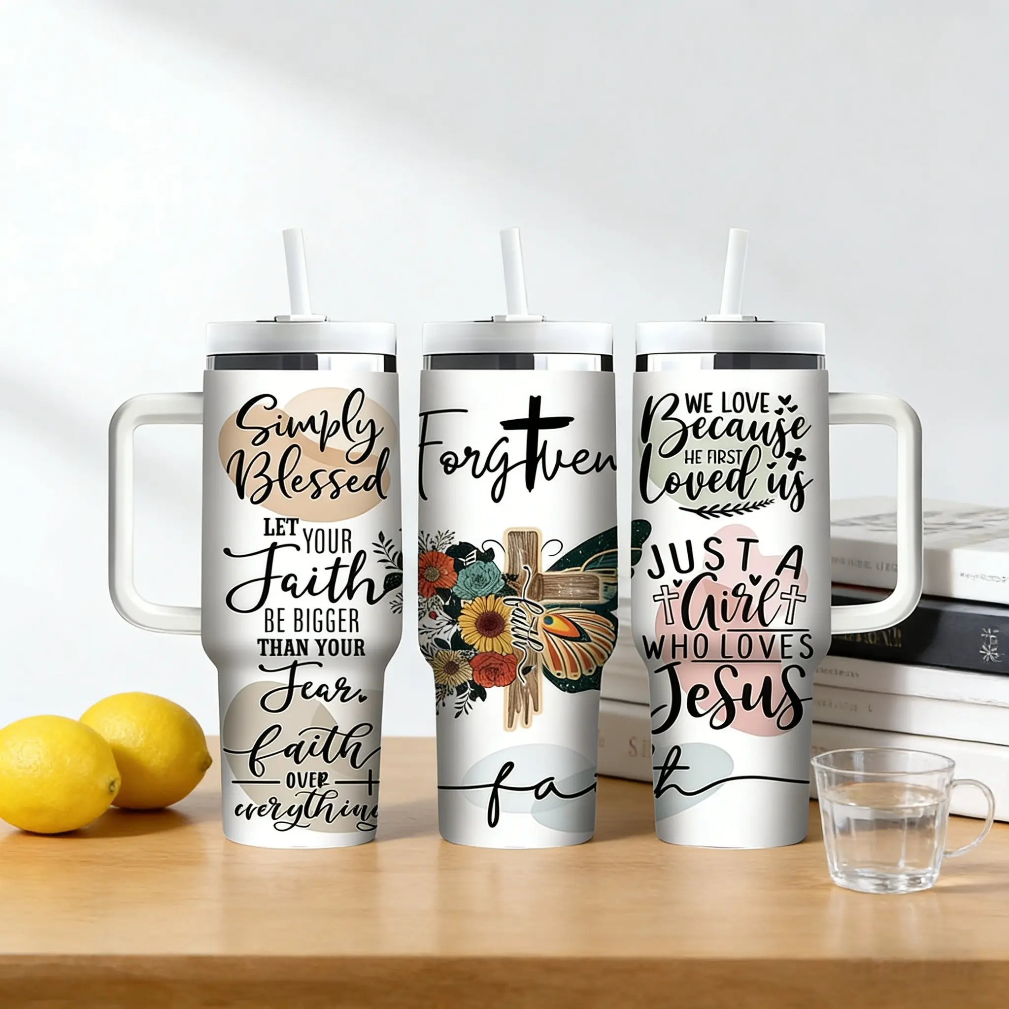 1pc 40oz Stainless Steel Thermos Mug Featuring God-inspiring quotes, cross and butterfly elements, a gentle, faith-inspired design. Suitable for outdoor, sports, and indoor use. A personalized gift. Large capacity water bottle Insulated Cups Tumbler