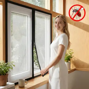 Zipper Window Screen Mesh, No-Drill Easy Install, Breathable Fine Net, Mosquito & Insect Protection, Removable & Reusable