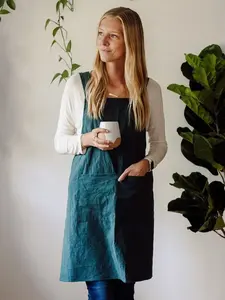 Cross back apron - cotton apron - artists apron - korean style apron - painters apron- printers apron- pinafore apron- apron with pockets