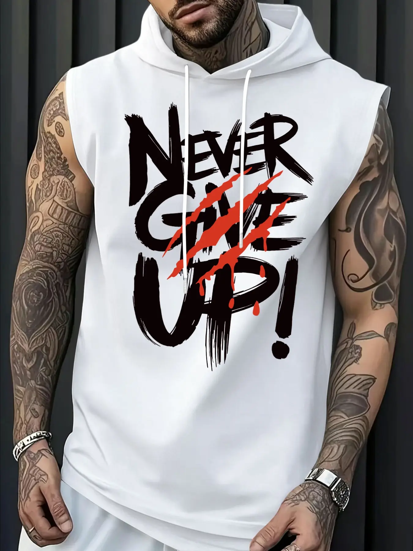 Men's Summer Moisture-Wicking Hooded Tank Top, Breathable Sleeveless T-Shirt, Casual Sports Style, Letter Pattern, Comfortable Fit, Athletic Style Activewear, Athletic Fashion Activewear, Sportswear Top, Active Tops, Casual Sporty Style