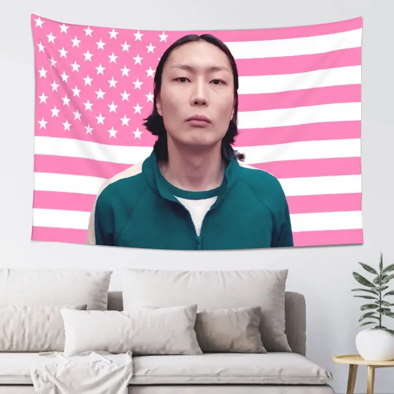 Nam-gyu Pink Stars and Stripes Funny Synthetic Tapestry Wall Hanging, American Flag Art Tapestry, College Dorm Living Room Indoor Home Decor, Flying Hanging Home Textile Banner, American Flag Art Tapestries