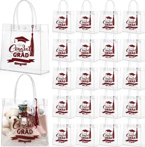 24 Pcs Mini Graduation Clear Goodie Bags PVC Gift Bags with Tassel Design Grad Cap Pattern Tote Bag Reusable Plastic Wrapping Bags Transparent Bag for Teacher Student Gift,School Classroom Grad Candy Table Party Decorations,7.87 x 7.87 x 3.15 Inche