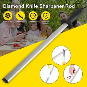 12in Diamond Knife Sharpener Steel Honing Rod Oval Stick Kitchen Sharpening Tool Blade Knives