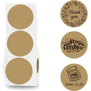Thermal Labels,2 Inch Brown Round Thermal Printer Stickers,Self-Adhesive Round Direct Thermal Labels,Thermal Stickers for DIY Logo Design,Name Tag (500/Roll