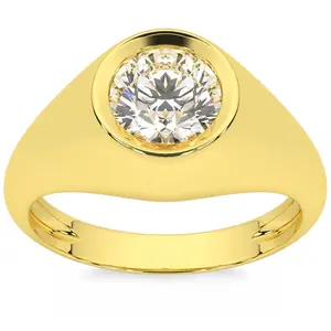 1.50CT Men's Bezel Diamond Solitaire Ring 14K Yellow Gold