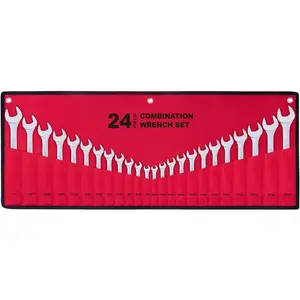 24- All-Purpose Master Combination Wrench Set with Roll-up Pouch |   SAE 1/4" to 1", Metric 8mm to 24mm |    for General Household, Garage, Auto Repairs, , Truck, Boat, and Travel EmergencyQuesear