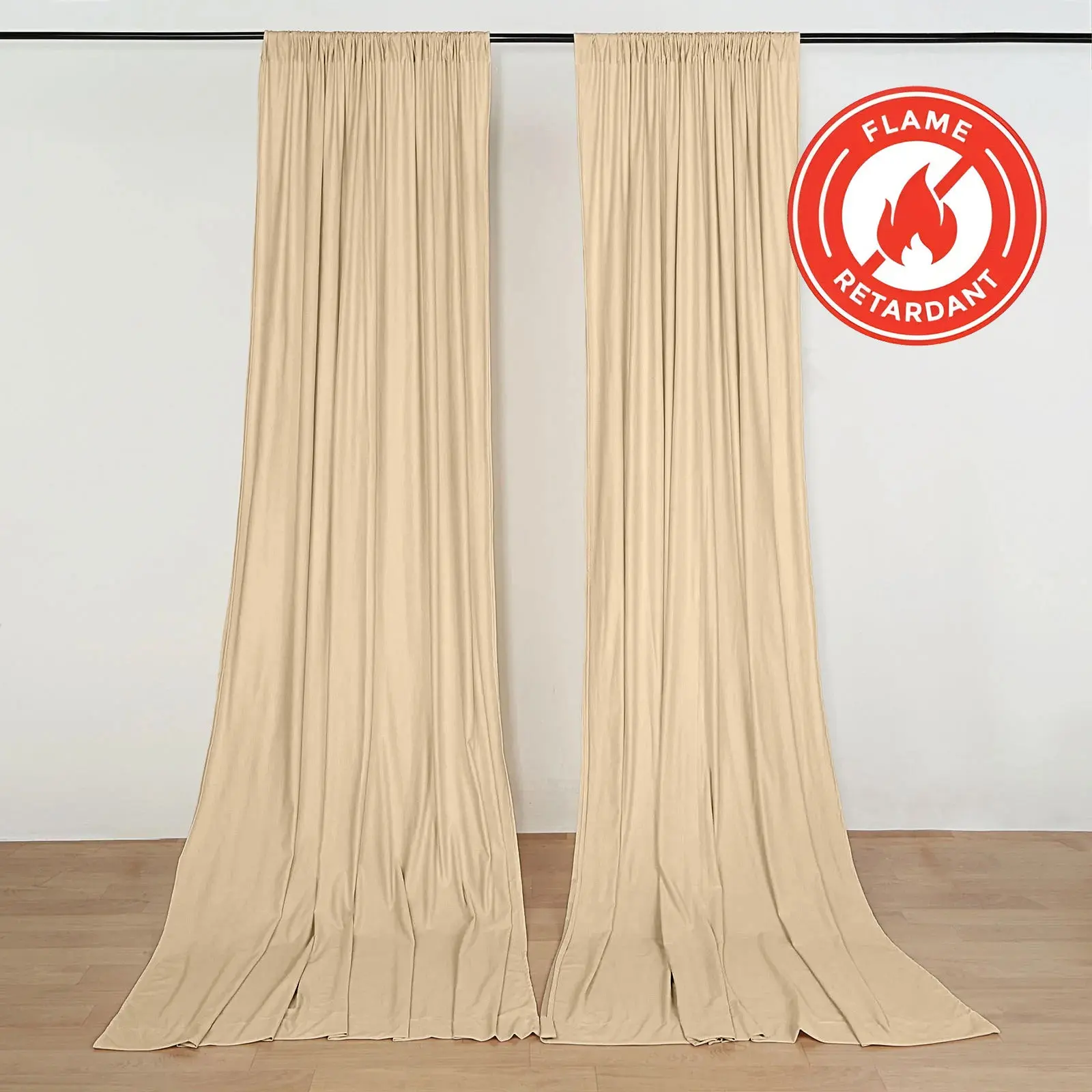 2-Pack 5ftx10ft Champagne Scuba Fabric Backdrop Drape Curtains with Rod Pockets, Durable Flame-Retardant Event Divider Panels for Weddings, Photography, Banquet Halls