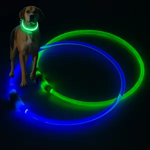 2-Pack Dog Light Up Collar, 2 Rechargeable LED Collars+1 Walking Light, Glow in The Night Necklace for Camping Safety,Waterproof&Adjustable for Small Medium Large Puppy,Cats(Blue+Green)
