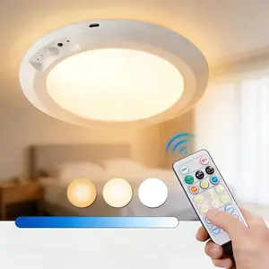 Rechargeable Ceiling Light with Remote, Motion Sensor Ceiling Light Magnetic Battery Operated, 3 Color Temps Dimmable Battery Powered Closet Light for Hallway Stairs Shed Garage, No Wiring