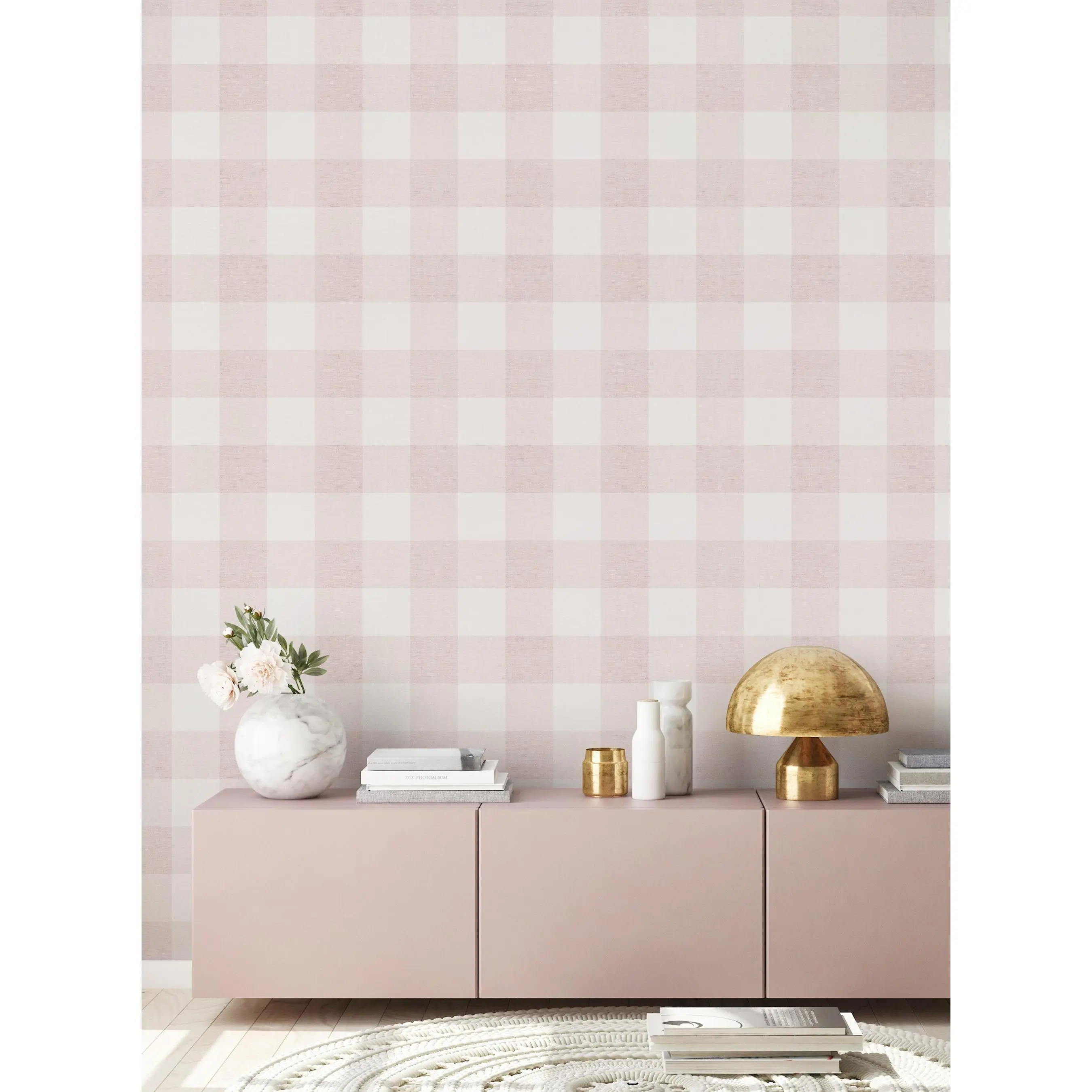 Plaid Checkered Pattern Peel and Stick Wallpaper, Renter-Friendly Self-Adhesive Film Wallpaper, Small Fabric-Textured Wall Covering for Home Improvement Accent Wall